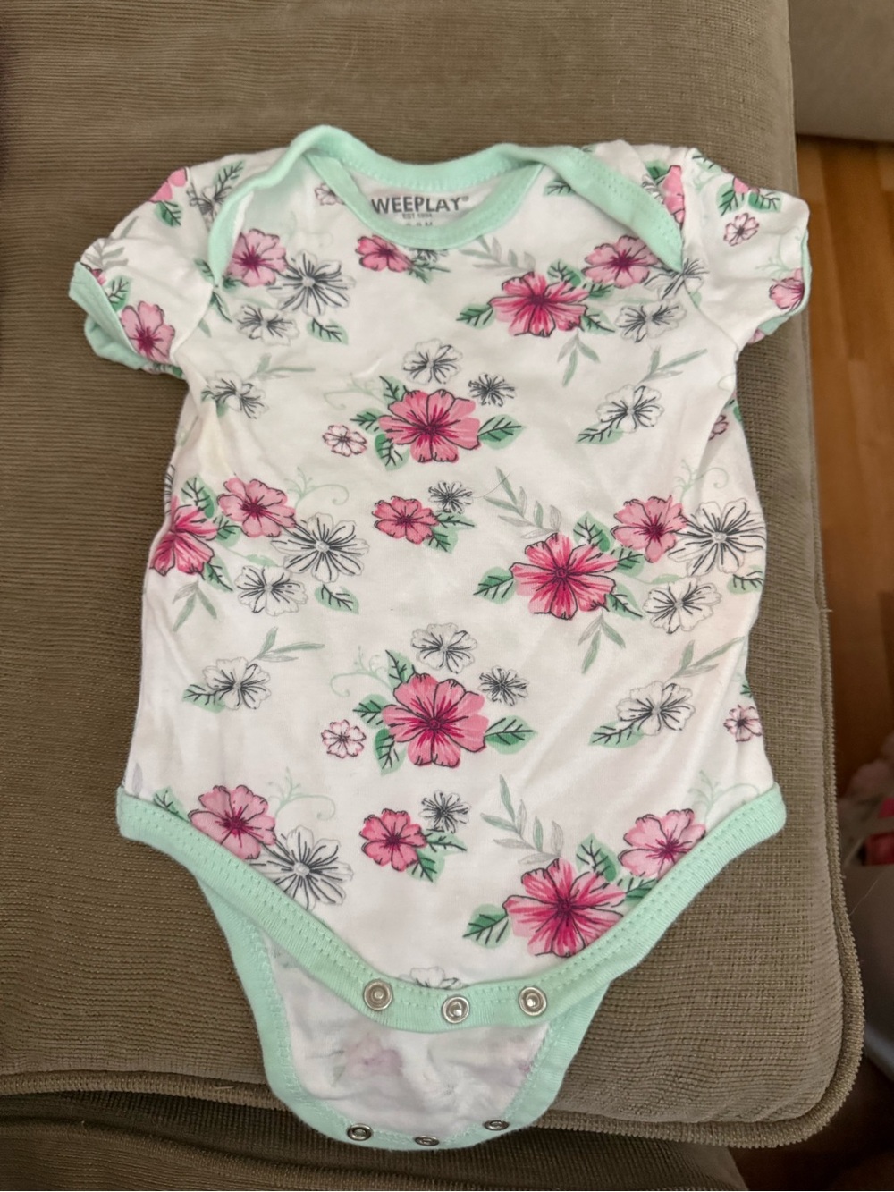 Floral Mint-Trim Baby One-Piece